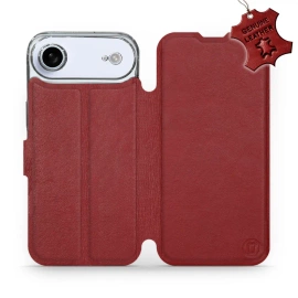 Etui ze skóry naturalnej do Apple iPhone 17 Air - wzór Dark Red Leather