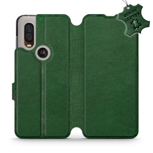 Etui ze skóry naturalnej do Motorola One Vision - wzór Green Leather