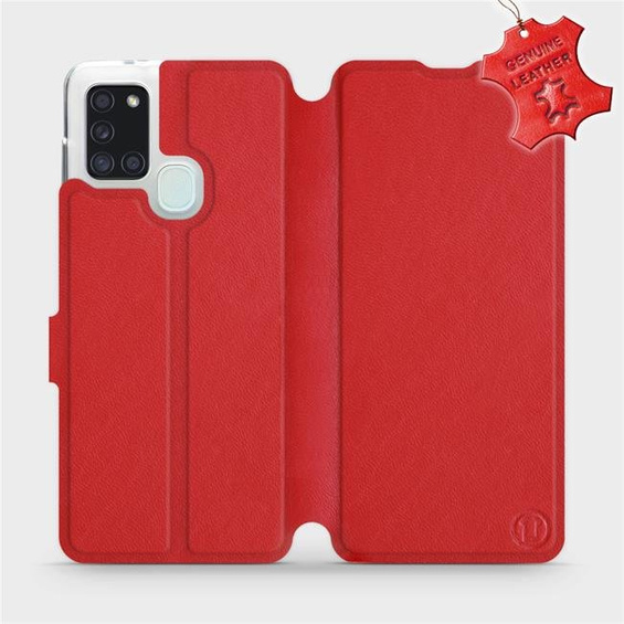 Etui ze skóry naturalnej do Samsung Galaxy A21S - wzór Red Leather