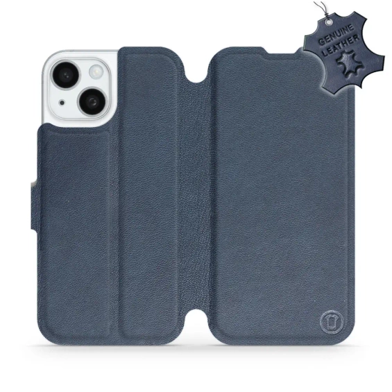 Etui ze skóry naturalnej do Apple iPhone 15 - wzór Blue Leather