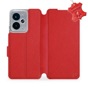 Etui ze skóry naturalnej do Realme 14T 5G - wzór Red Leather