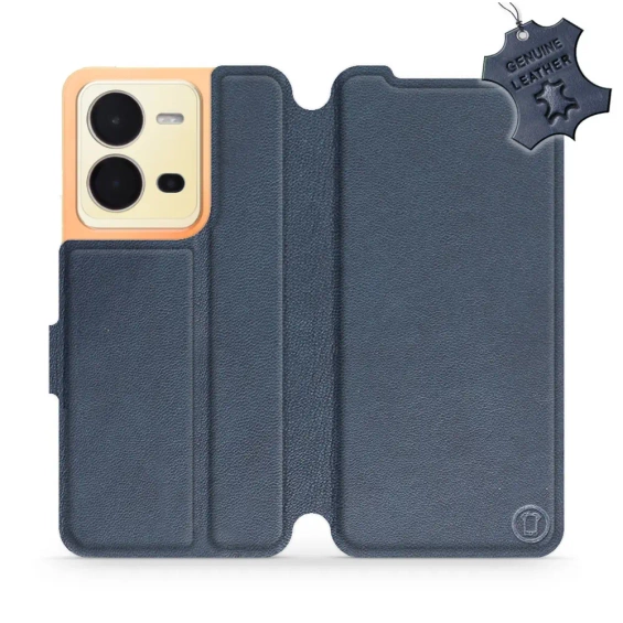Etui ze skóry naturalnej do Vivo X80 Lite - wzór Blue Leather
