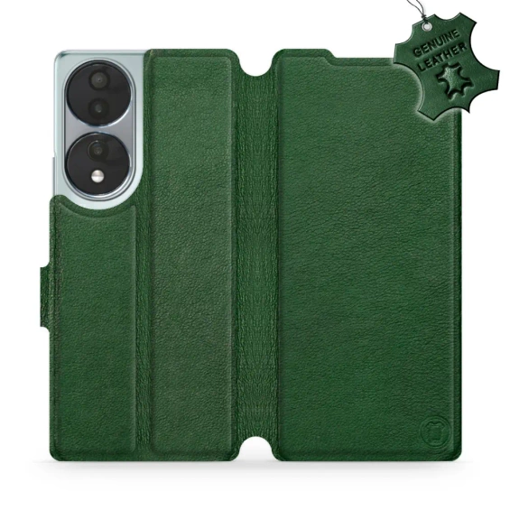 Etui ze skóry naturalnej do Huawei Honor 70 - wzór Green Leather