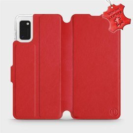 Etui ze skóry naturalnej do Samsung Galaxy A41 - wzór Red Leather