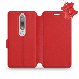 Etui ze skóry naturalnej do Nokia 6.1 - wzór Red Leather