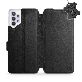 Etui ze skóry naturalnej do Samsung Galaxy A32 5G - wzór Black Leather