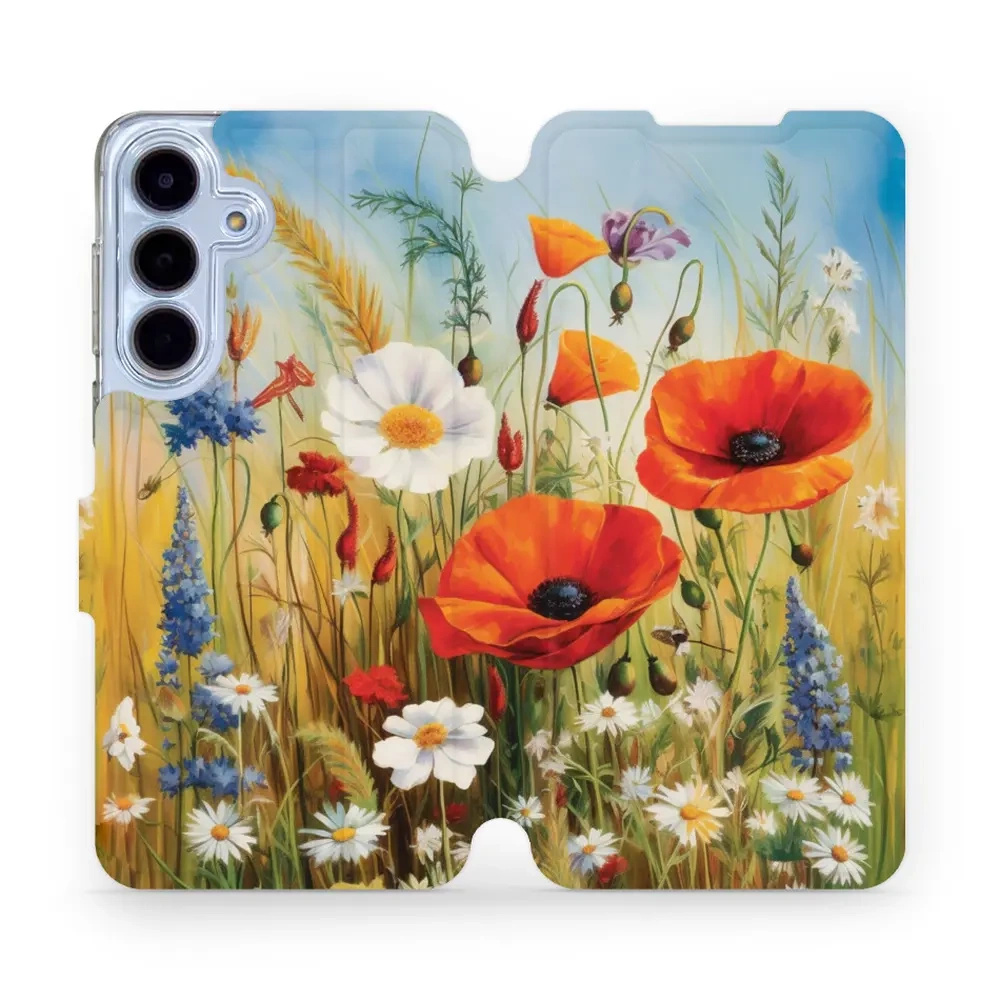 Mobiwear Book, Displayschutz, magnetischer Verschluss, Silikoneinlage, Schutz, Wiesenblumen