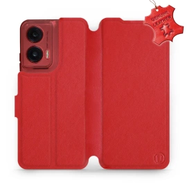 Etui ze skóry naturalnej do Motorola Moto G35 5G - wzór Red Leather