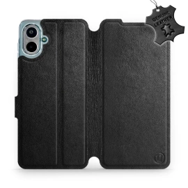 Etui ze skóry naturalnej do Samsung Galaxy A07 - wzór Black Leather