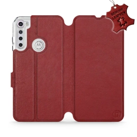 Etui ze skóry naturalnej do Motorola One Fusion Plus - wzór Dark Red Leather