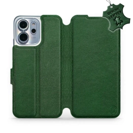 Etui ze skóry naturalnej do OPPO Reno 14 FS 5G - wzór Green Leather
