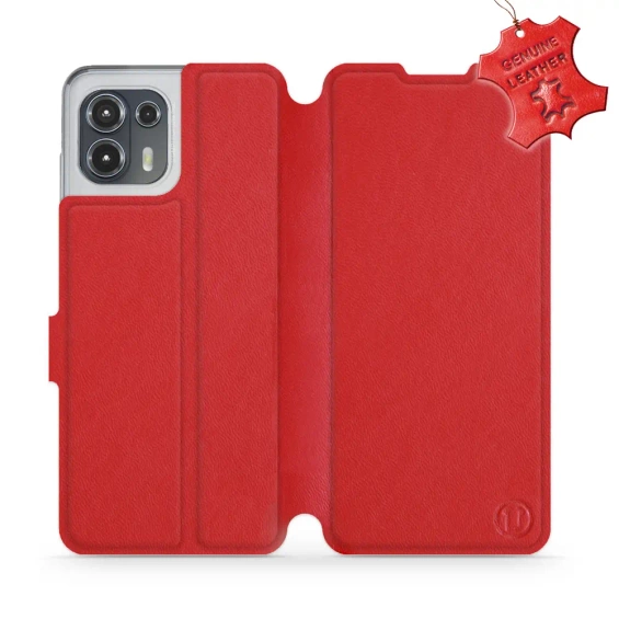 Etui ze skóry naturalnej do Motorola Edge 20 Lite - wzór Red Leather