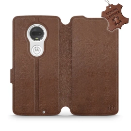 Etui ze skóry naturalnej do Motorola Moto G7 - wzór Brown Leather