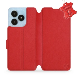 Etui ze skóry naturalnej do Realme Note 50 - wzór Red Leather