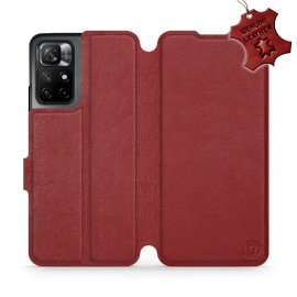 Etui ze skóry naturalnej do Xiaomi Redmi Note 11S 5G - wzór Dark Red Leather