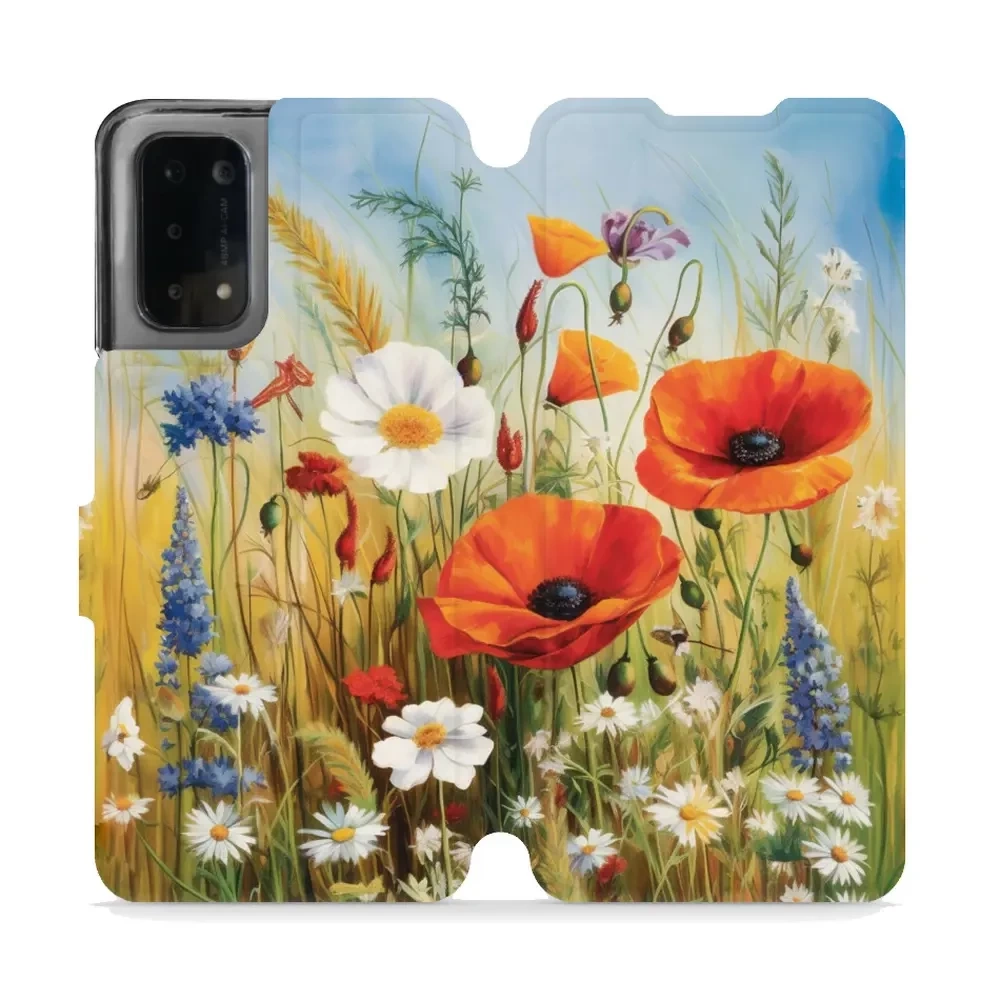 Mobiwear Book, Displayschutz, magnetischer Verschluss, Silikoneinlage, Schutz, Wiesenblumen