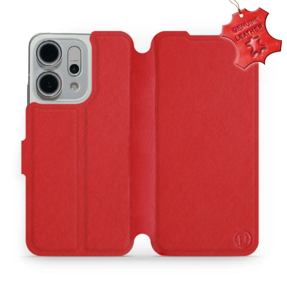 Etui ze skóry naturalnej do OPPO Reno 14 5G - wzór Red Leather
