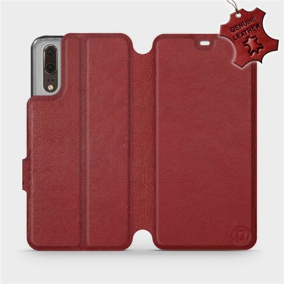 Etui ze skóry naturalnej do Huawei P20 - wzór Dark Red Leather