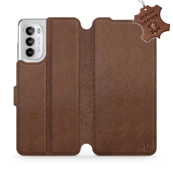 Etui ze skóry naturalnej do Motorola Moto G82 5G - wzór Brown Leather