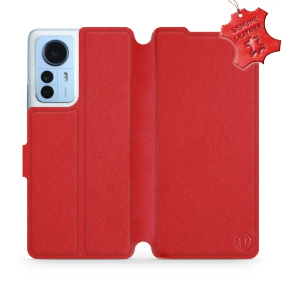 Etui ze skóry naturalnej do Xiaomi 12 Pro - wzór Red Leather