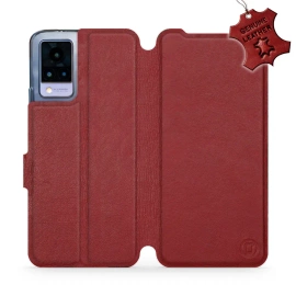 Etui ze skóry naturalnej do Vivo V21 5G - wzór Dark Red Leather