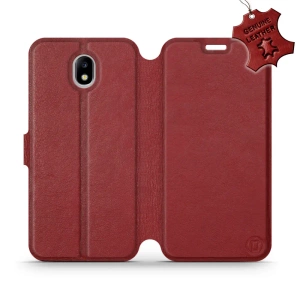 Etui ze skóry naturalnej do Samsung Galaxy J7 2017 - wzór Dark Red Leather