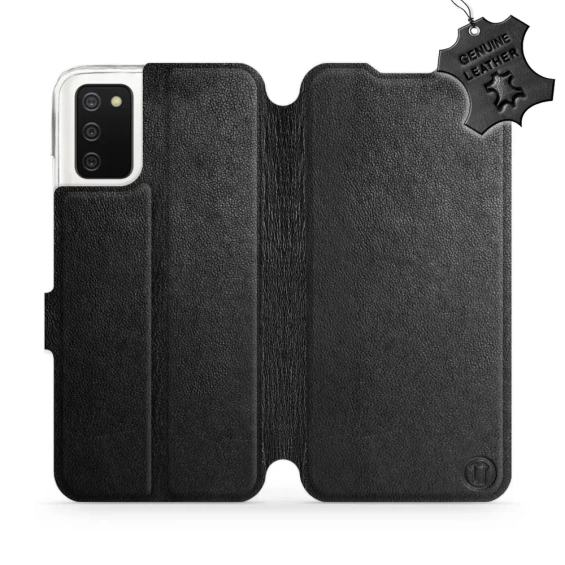 Etui ze skóry naturalnej do Samsung Galaxy A02S - wzór Black Leather