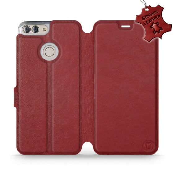 Etui ze skóry naturalnej do Huawei P Smart - wzór Dark Red Leather