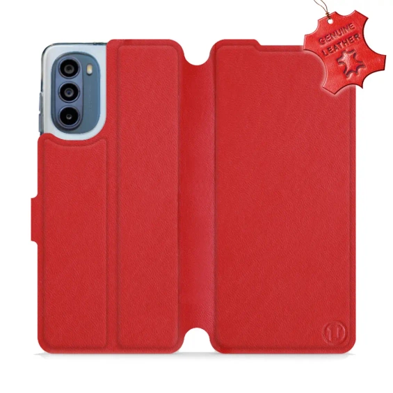 Etui ze skóry naturalnej do Motorola Moto G62 5G - wzór Red Leather