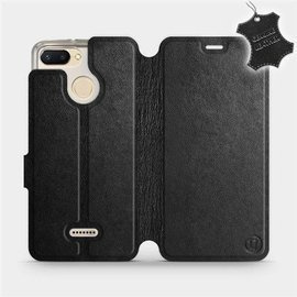 Etui ze skóry naturalnej do Xiaomi Redmi 6 - wzór Black Leather