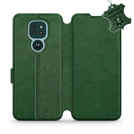 Etui ze skóry naturalnej do Motorola Moto G9 Play - wzór Green Leather