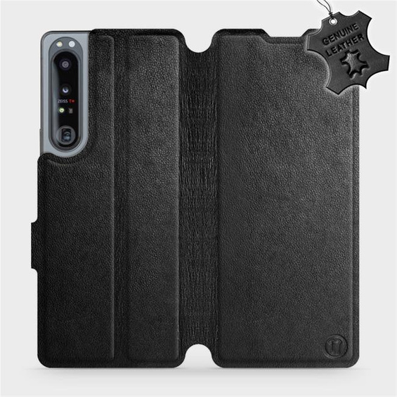 Etui ze skóry naturalnej do Sony Xperia 1 IV - wzór Black Leather