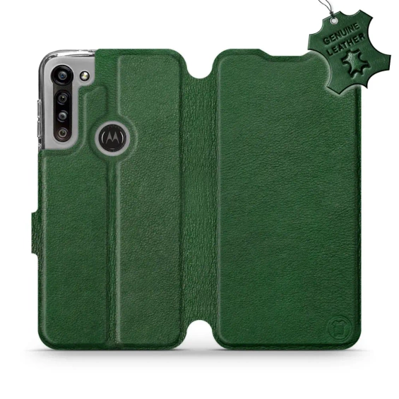 Etui ze skóry naturalnej do Motorola Moto G8 Power - wzór Green Leather