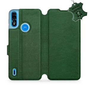 Etui ze skóry naturalnej do Motorola Moto E7i Power - wzór Green Leather