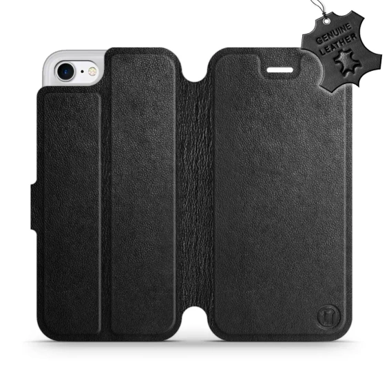 Etui ze skóry naturalnej do Apple iPhone SE 2020 - wzór Black Leather