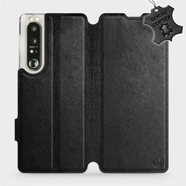 Etui ze skóry naturalnej do Sony Xperia 1 III - wzór Black Leather