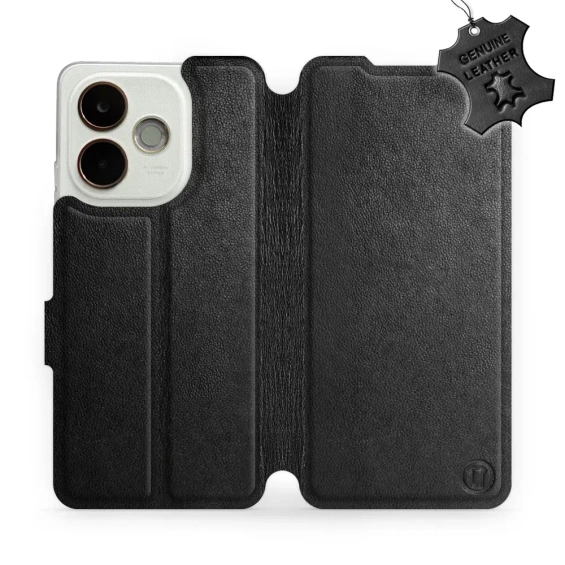 Etui ze skóry naturalnej do OPPO A5 Pro 5G - wzór Black Leather
