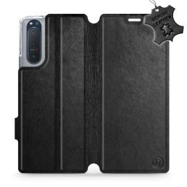 Etui ze skóry naturalnej do Sony Xperia 5 II - wzór Black Leather