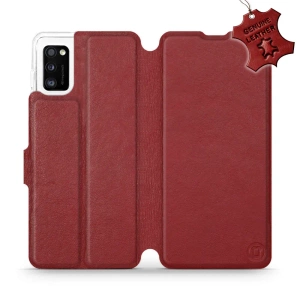 Etui ze skóry naturalnej do Samsung Galaxy A41 - wzór Dark Red Leather