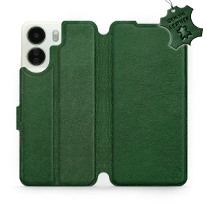 Etui ze skóry naturalnej do Xiaomi Redmi 13C - wzór Green Leather
