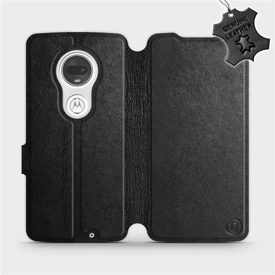 Etui ze skóry naturalnej do Motorola Moto G7 Plus - wzór Black Leather