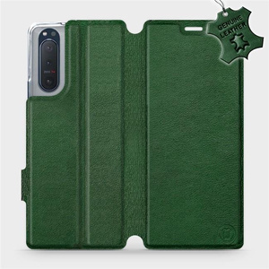 Etui ze skóry naturalnej do Sony Xperia 5 II - wzór Green Leather