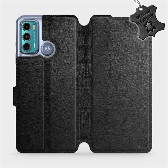 Etui ze skóry naturalnej do Motorola Moto G60 - wzór Black Leather