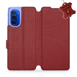 Etui ze skóry naturalnej do Motorola Moto G51 5G - wzór Dark Red Leather