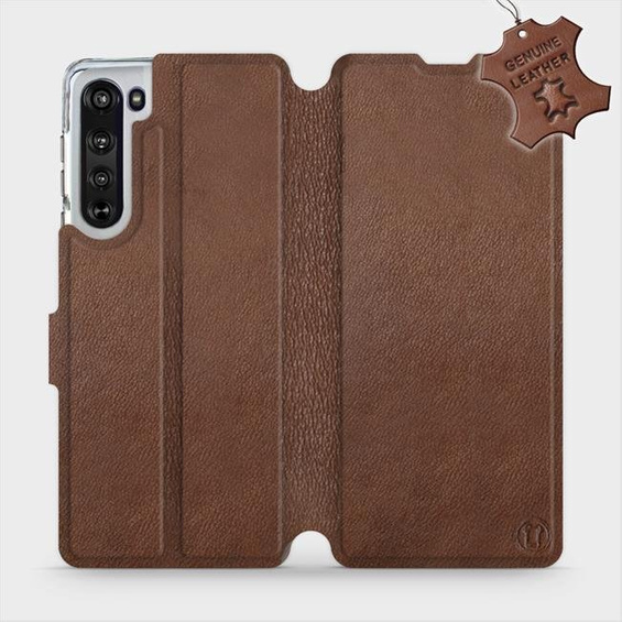 Etui ze skóry naturalnej do Motorola Edge - wzór Brown Leather