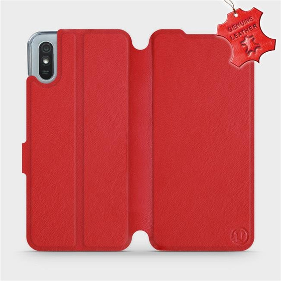 Etui ze skóry naturalnej do Xiaomi Redmi 9A - wzór Red Leather