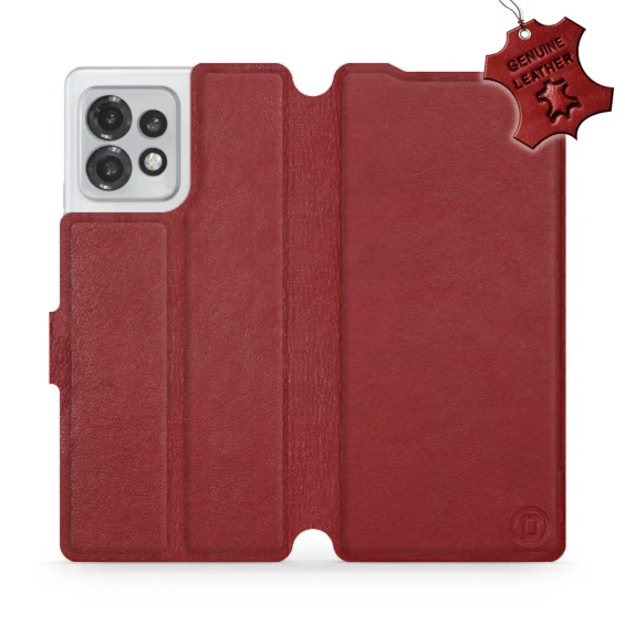 Etui ze skóry naturalnej do Motorola Edge 40 Pro - wzór Dark Red Leather
