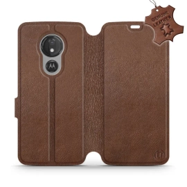 Etui ze skóry naturalnej do Motorola Moto G7 Power - wzór Brown Leather