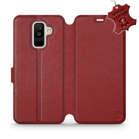 Etui ze skóry naturalnej do Samsung Galaxy A6 Plus 2018 - wzór Dark Red Leather