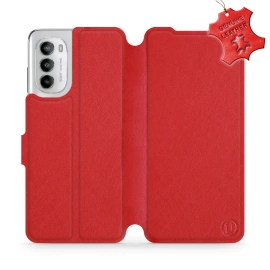 Etui ze skóry naturalnej do Motorola Moto G82 5G - wzór Red Leather